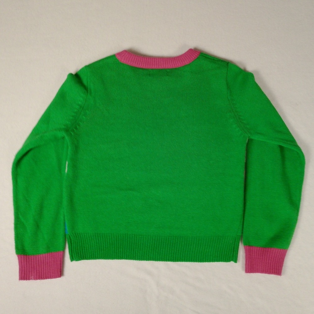 Poof New York Womens Green Flamingo Tropical Ugly Christmas Sweater Size M - Picture 2 of 9